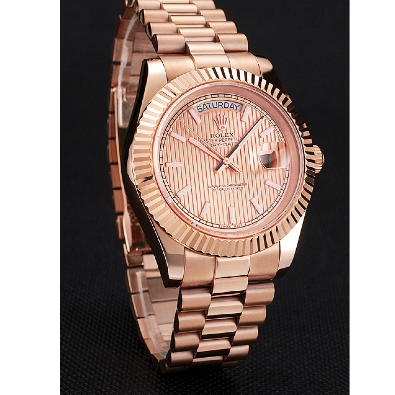 Good copy rolex watches Etched Day Gold 40 Bracelet Dial Swiss Date And Rose Gold Case Rolex Rose 0608